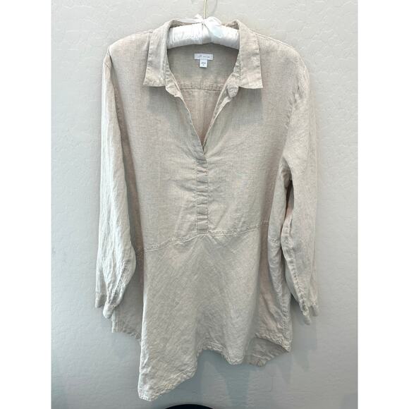 J.JILL | Love Linen Beige Lagenlook Minimalist Asymmetrical Hem Blouse | XL - Picture 1 of 8